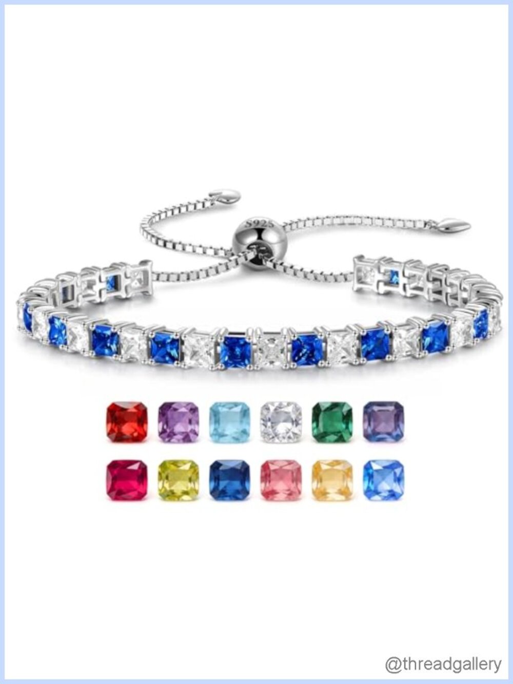 Birthstone Tennis Bracelet, Sterling Silver Plated, 6-9 Inch, Sapphire